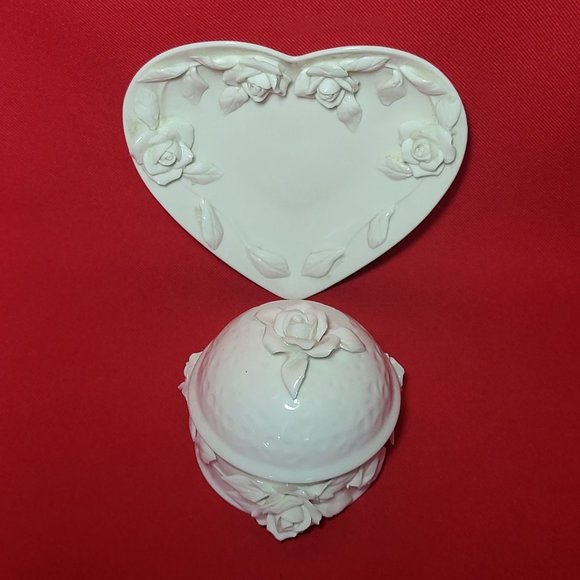 VTG Godinger Porcelain White Rose Dish & Trinket Box - Picture 3 of 14